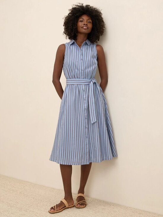 Pact Dresses & Skirts - Pact Women S Sunset Shirt Dress Lightweight Cotton Sleeveless Blue Striped Tie